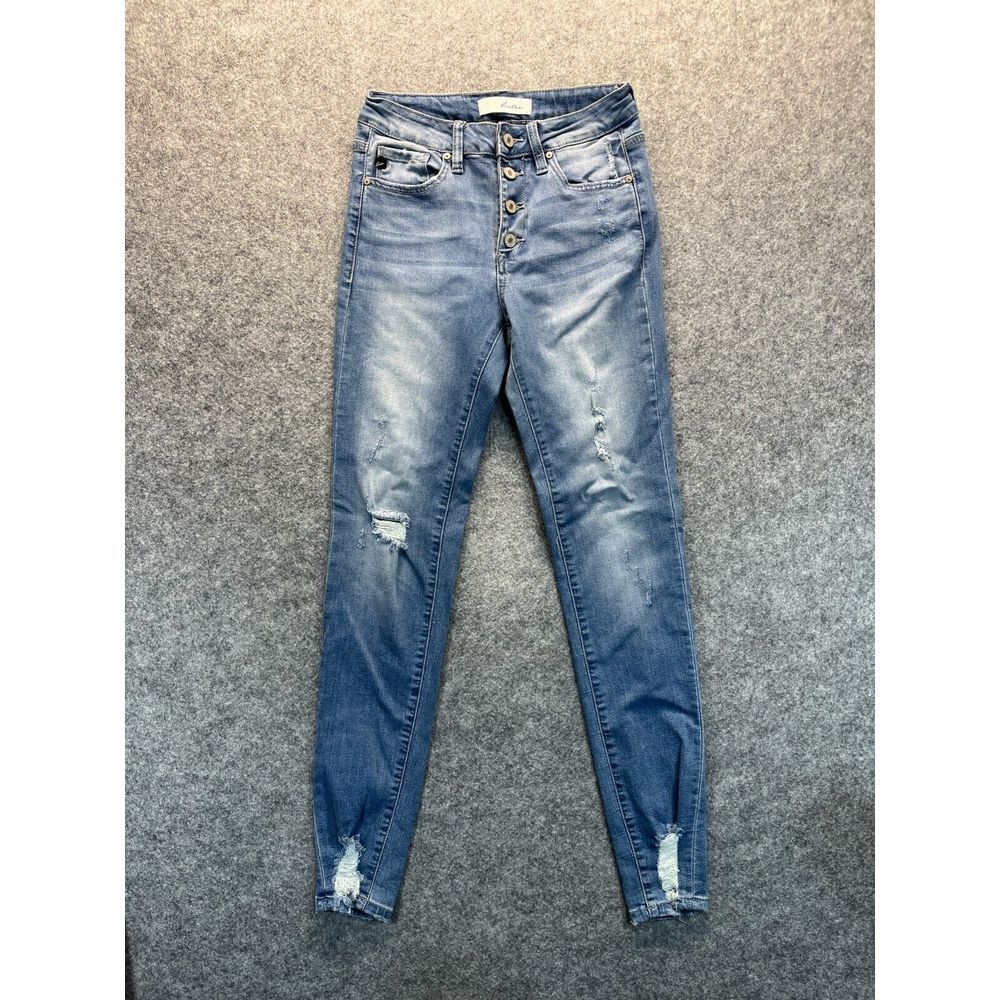 Kancan Women's Jeans Size‎ 5 26 Skinny Distressed Button Blue Stretch Denim